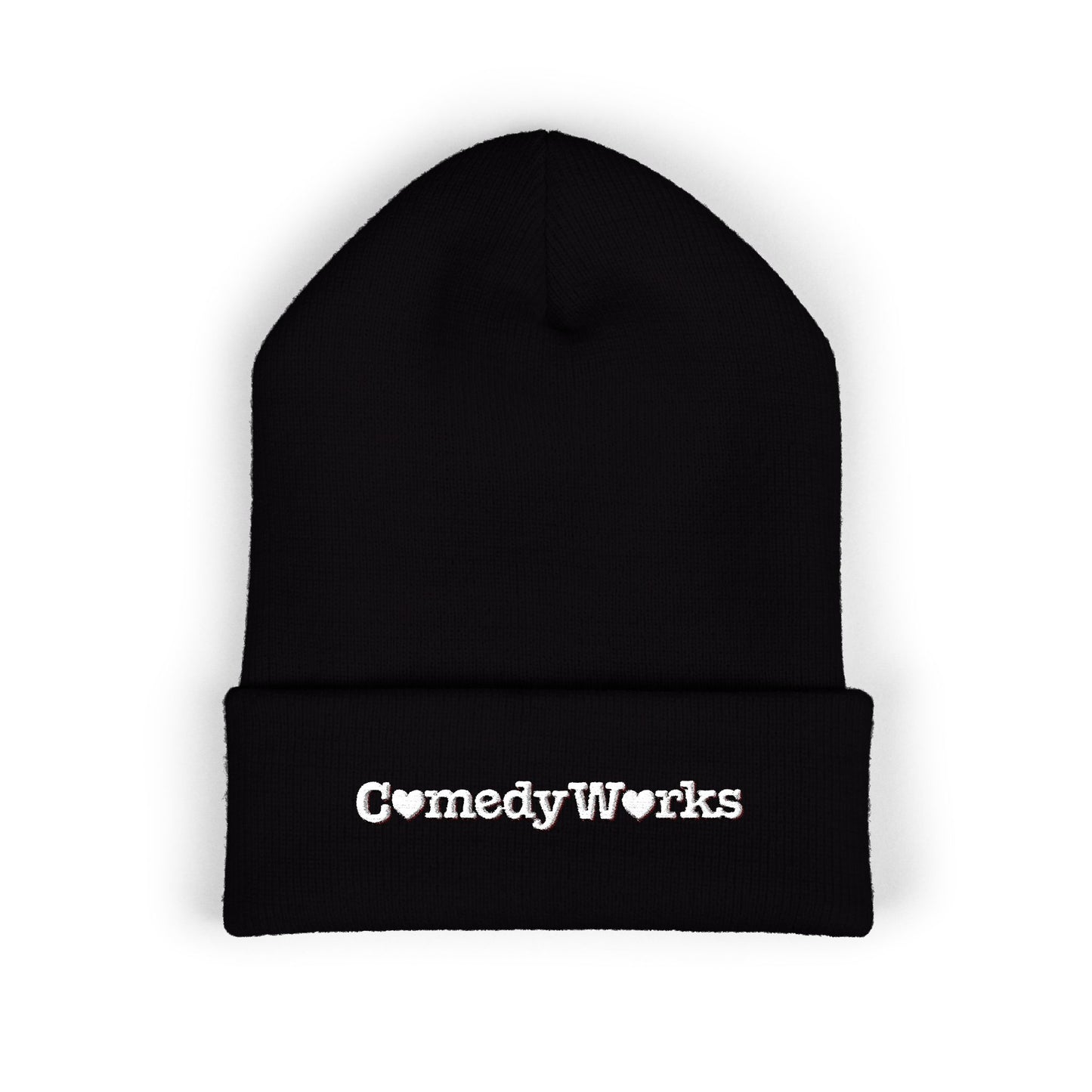 Comedy Works Embroidered Valentine’s White Logo Beanie