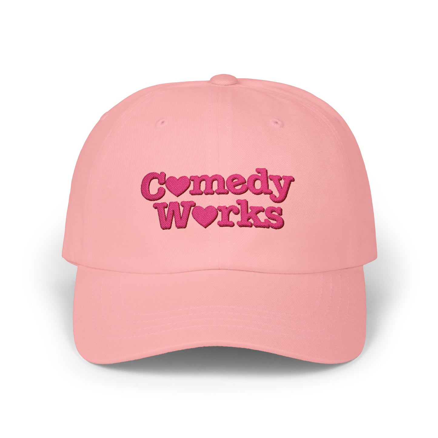 Comedy Works Embroidered Valentine’s Pink Stacked Logo Ball Cap