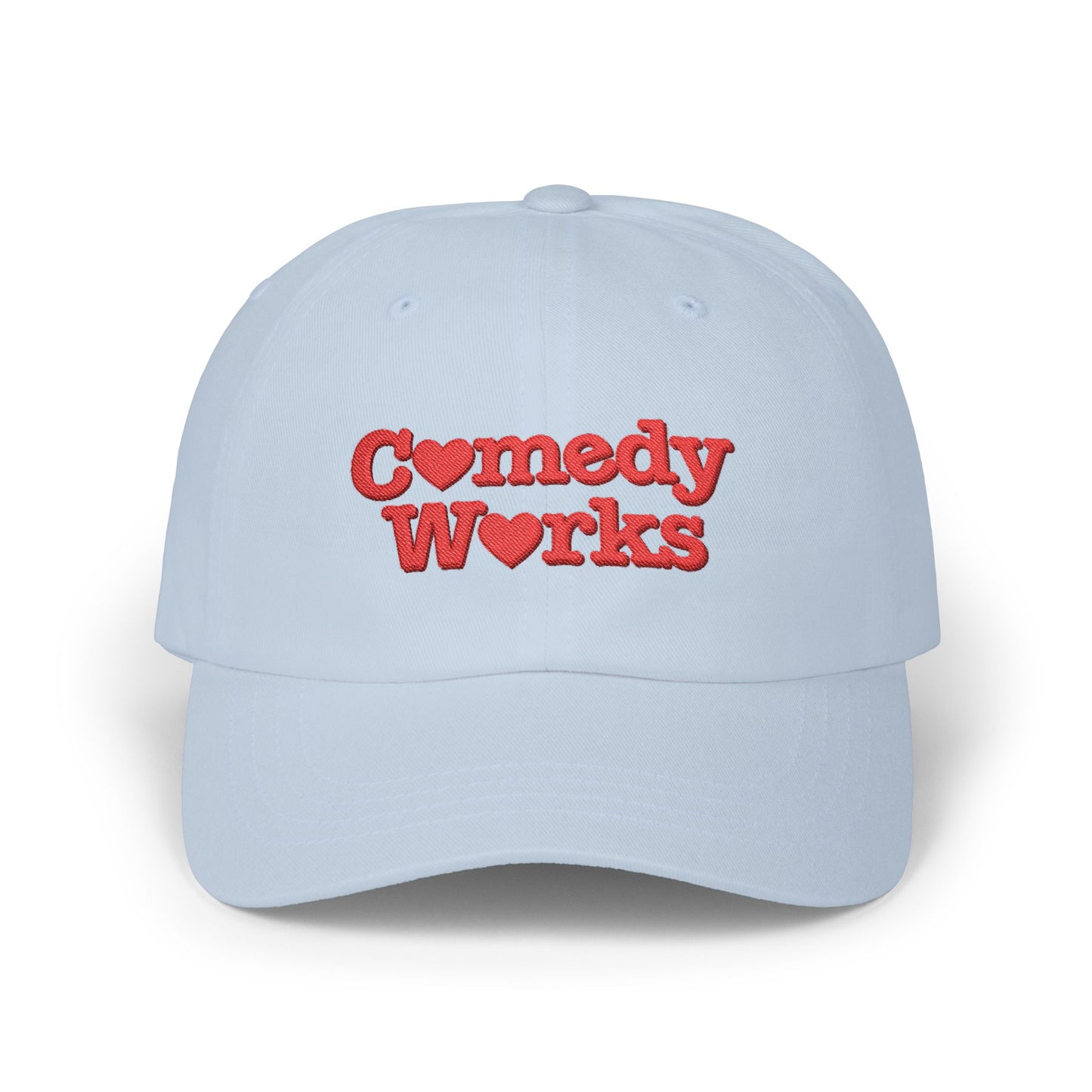 Comedy Works Embroidered Valentine’s Red Stacked Logo Ball Cap