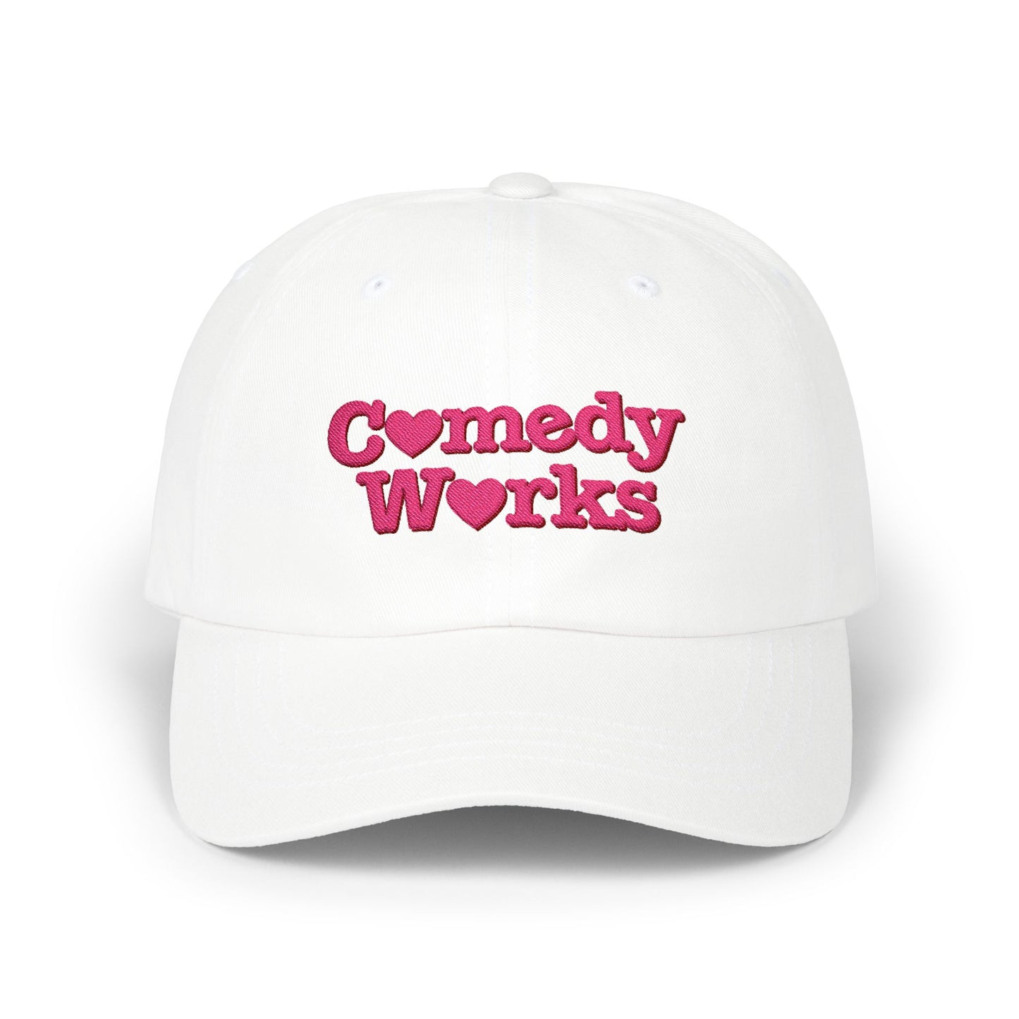 Comedy Works Embroidered Valentine’s Pink Stacked Logo Ball Cap