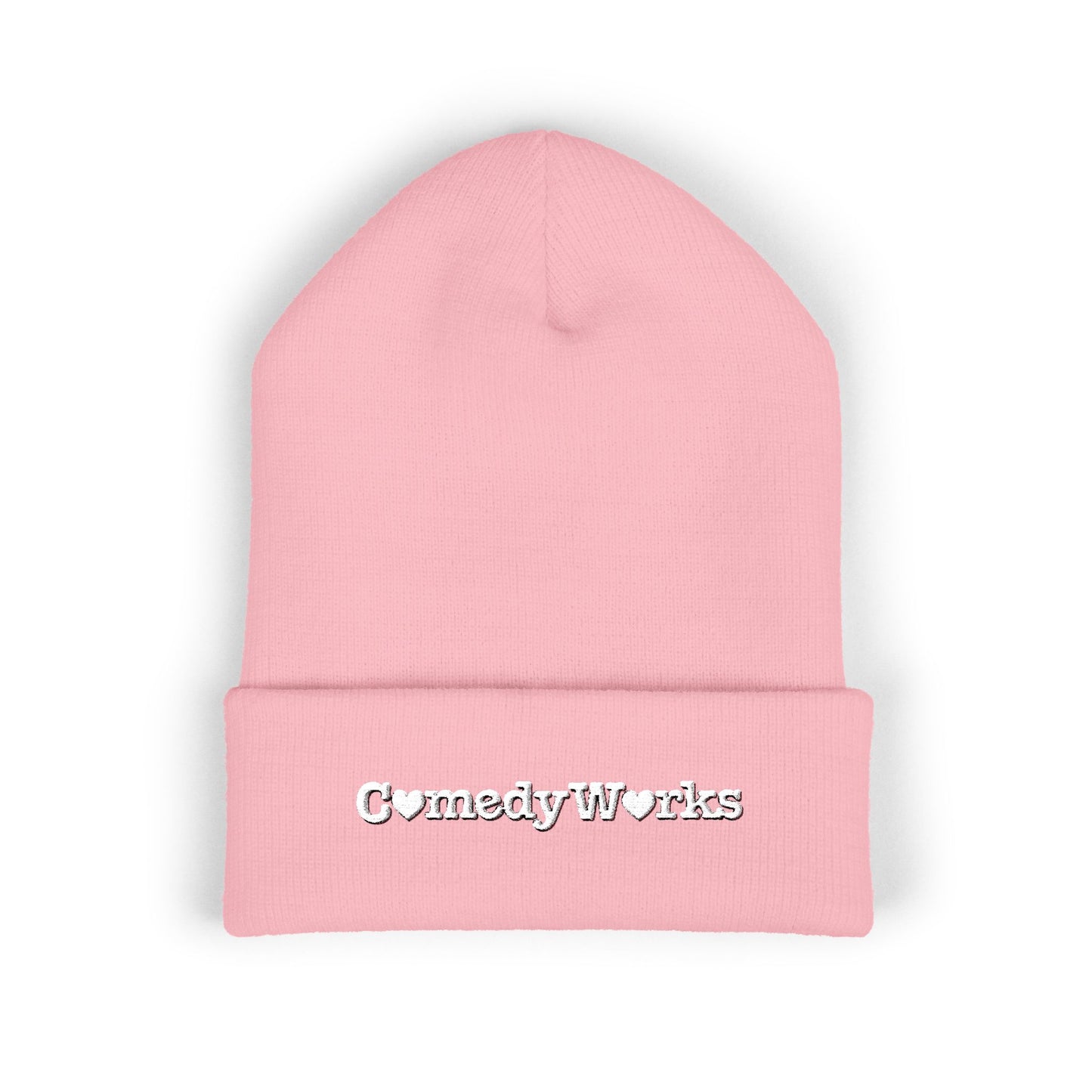 Comedy Works Embroidered Valentine’s White Logo Beanie