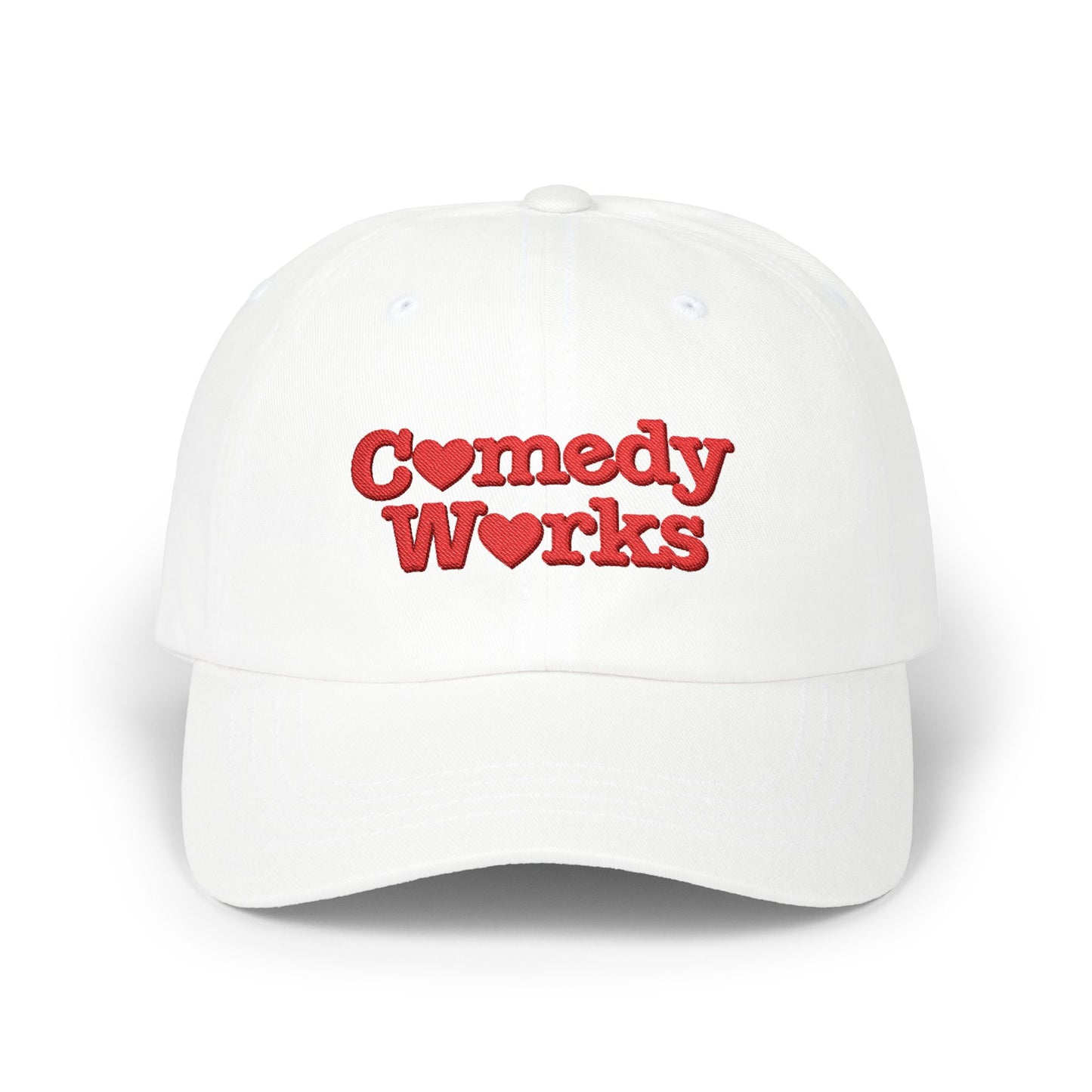 Comedy Works Embroidered Valentine’s Black Stacked Logo Ball Cap