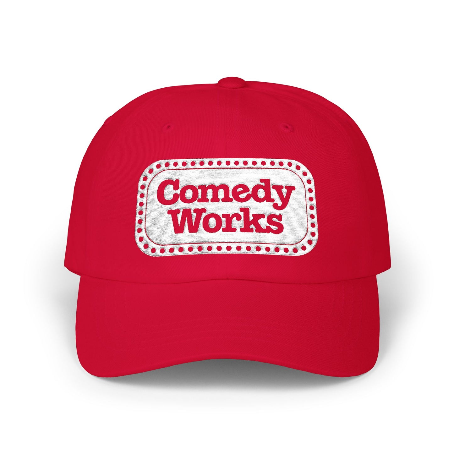 Comedy Works Embroidered White Sign Ball Cap