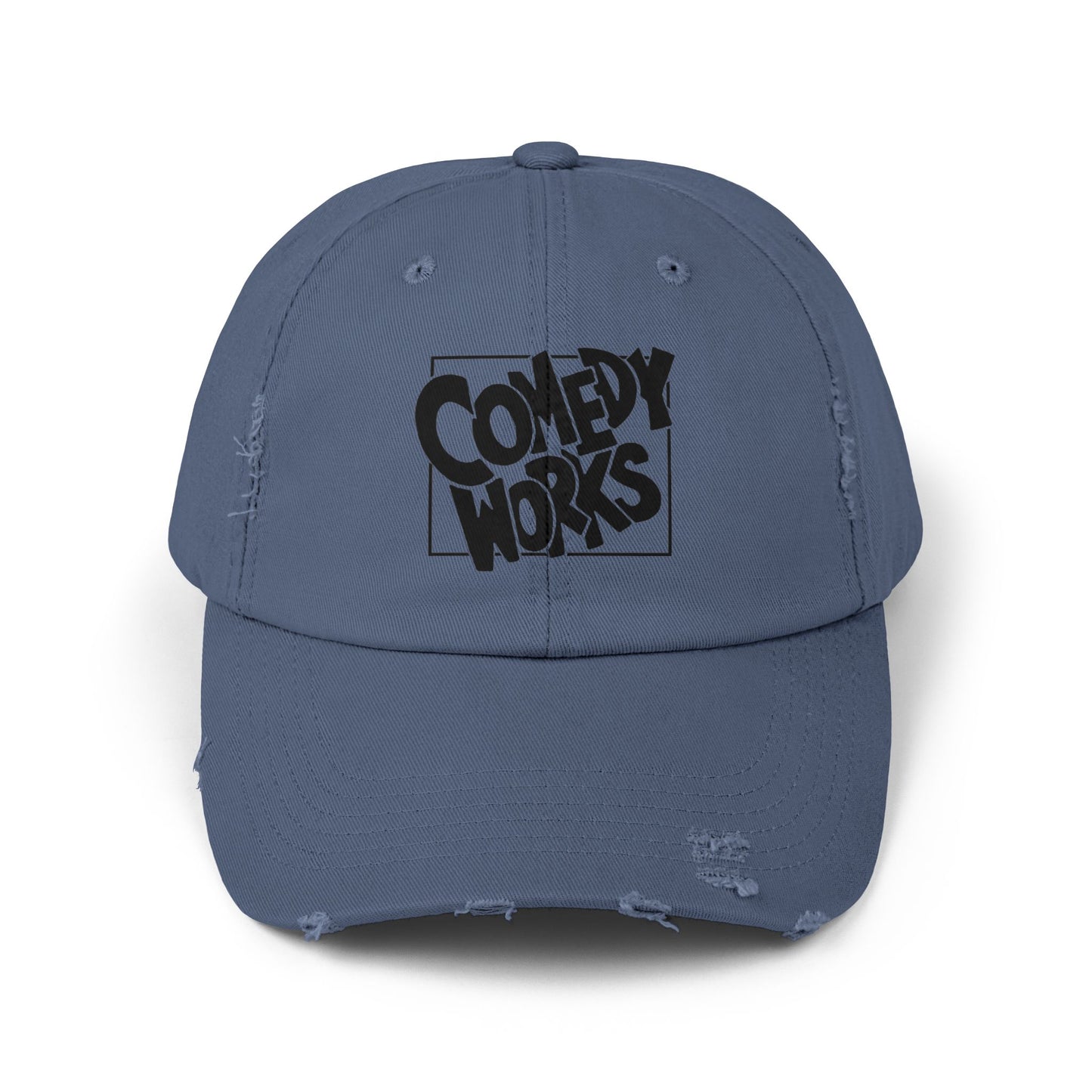 Comedy Works Embroidered Black Original Logo Distressed Ball Cap