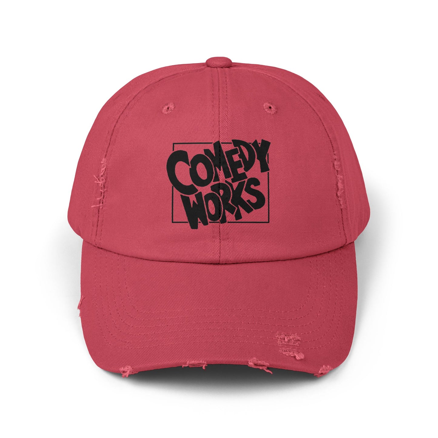 Comedy Works Embroidered Black Original Logo Distressed Ball Cap