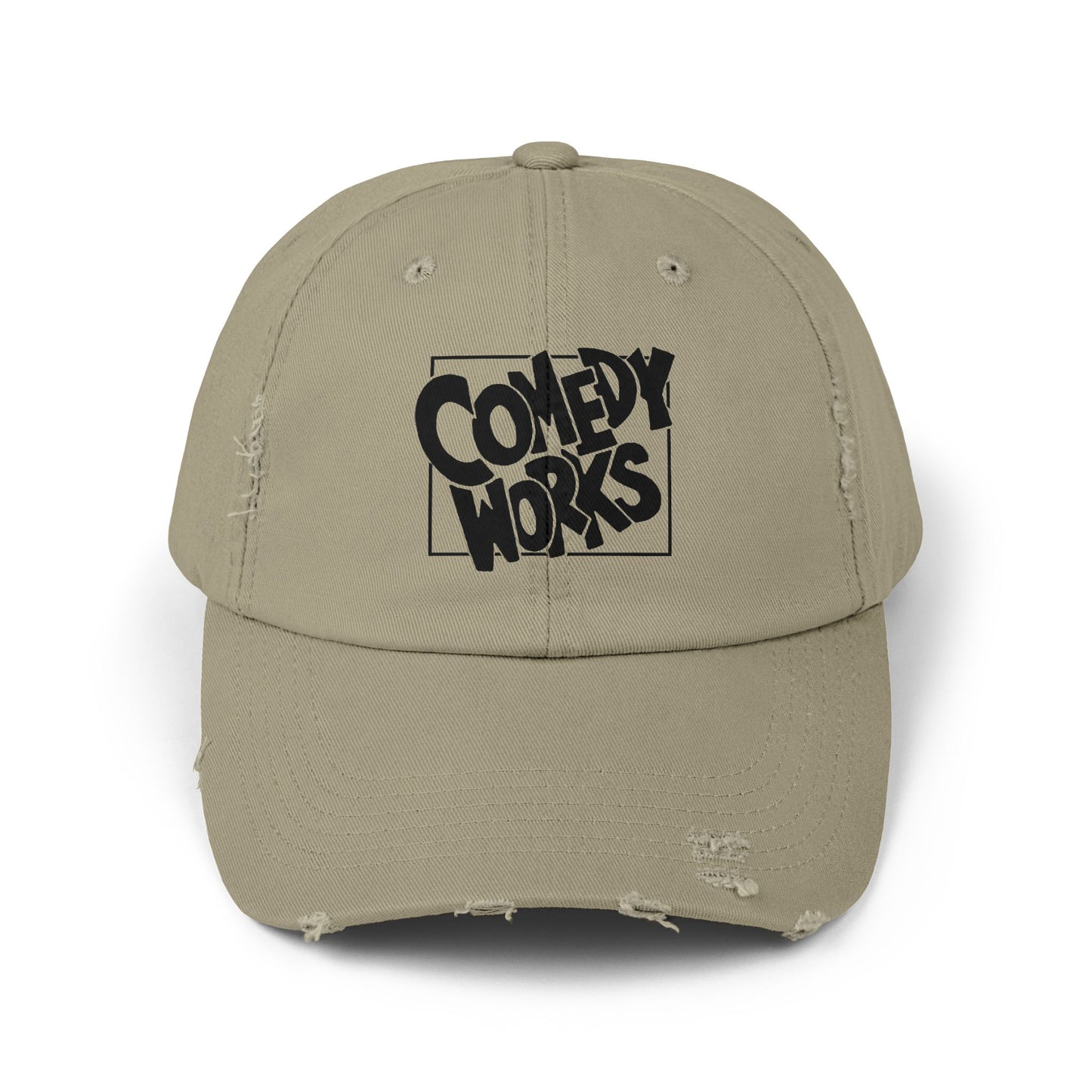 Comedy Works Embroidered Black Original Logo Distressed Ball Cap