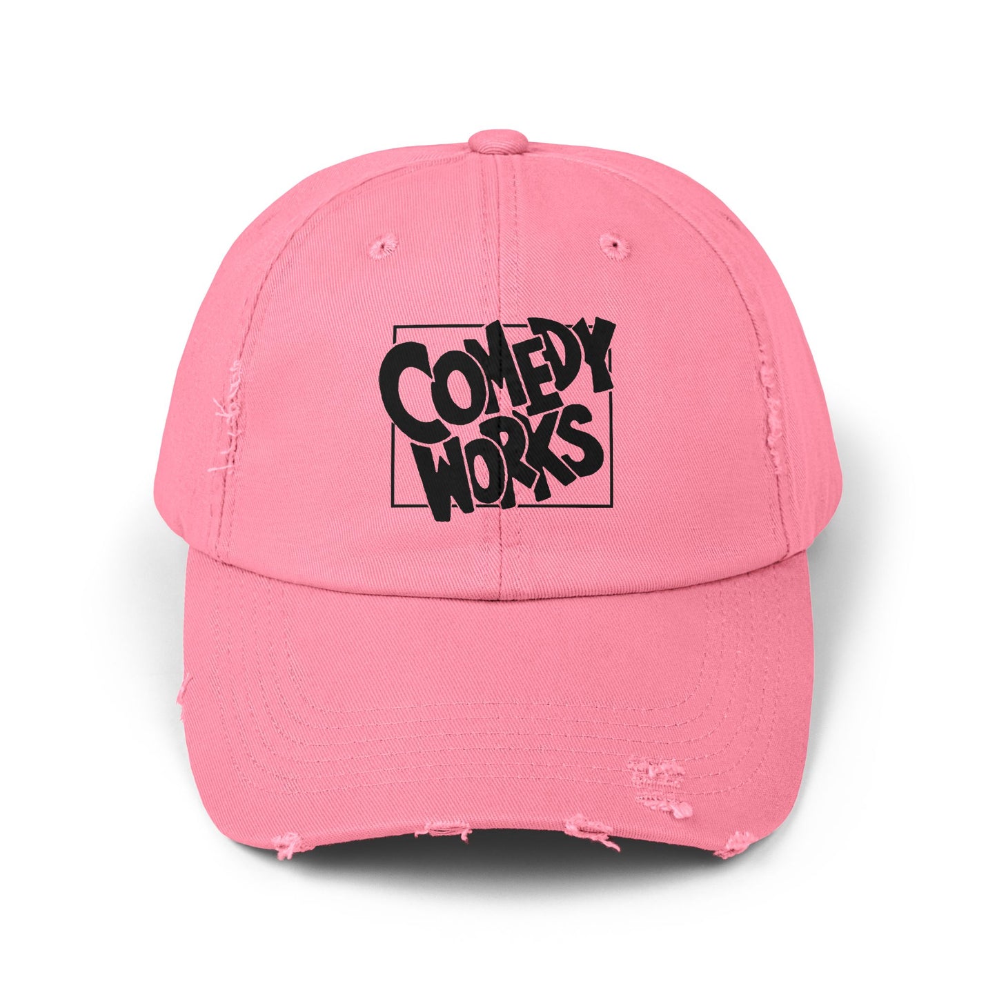 Comedy Works Embroidered Black Original Logo Distressed Ball Cap