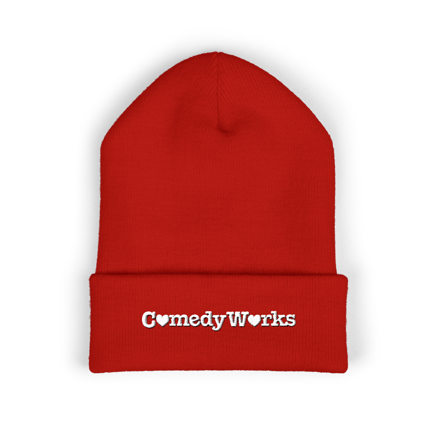 Comedy Works Embroidered Valentine’s White Logo Beanie