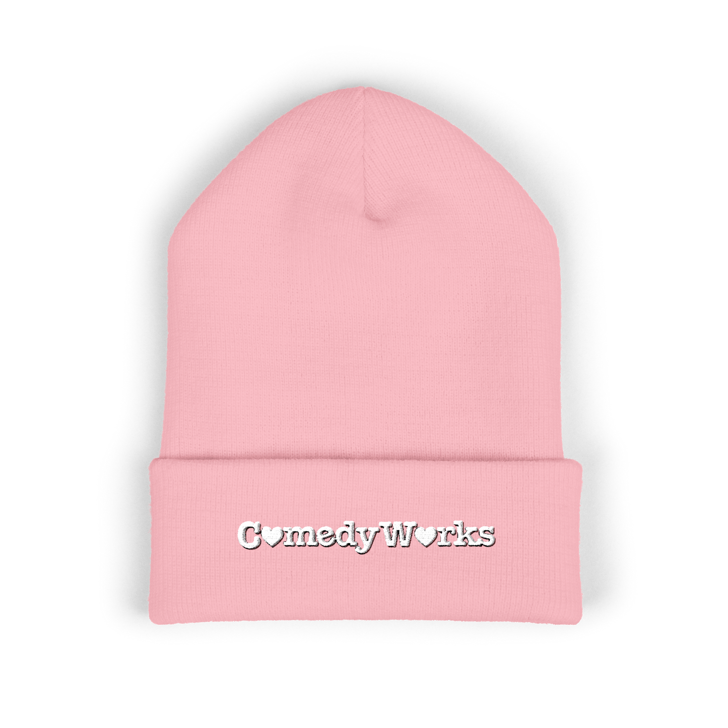Comedy Works Embroidered Valentine’s White Logo Beanie