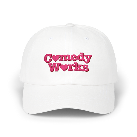 Comedy Works Embroidered Valentine’s Pink Stacked Logo Ball Cap