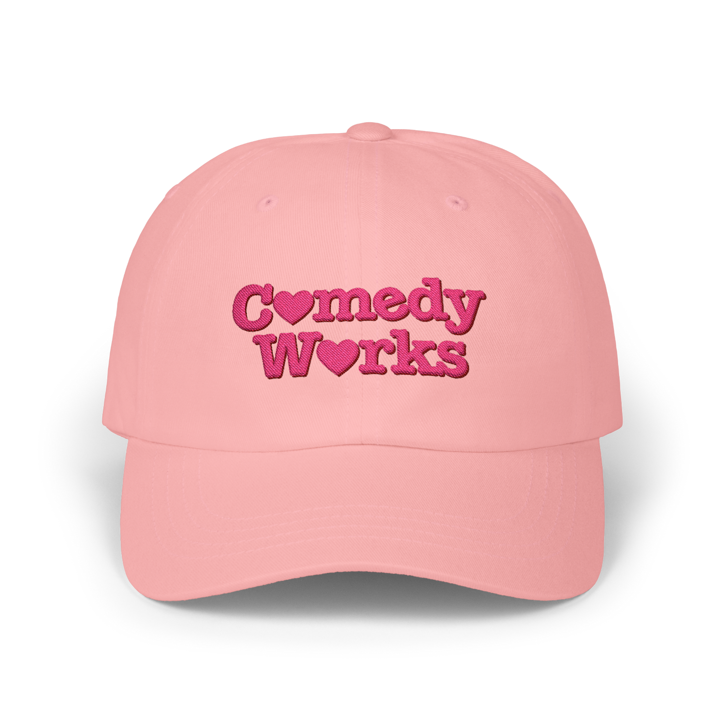 Comedy Works Embroidered Valentine’s Pink Stacked Logo Ball Cap