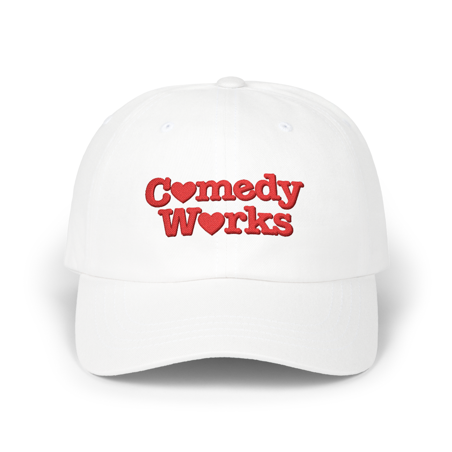Comedy Works Embroidered Valentine’s Black Stacked Logo Ball Cap