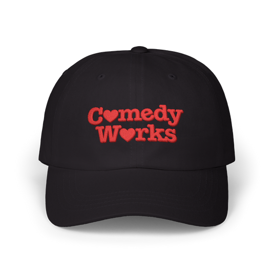 Comedy Works Embroidered Valentine’s Black Stacked Logo Ball Cap