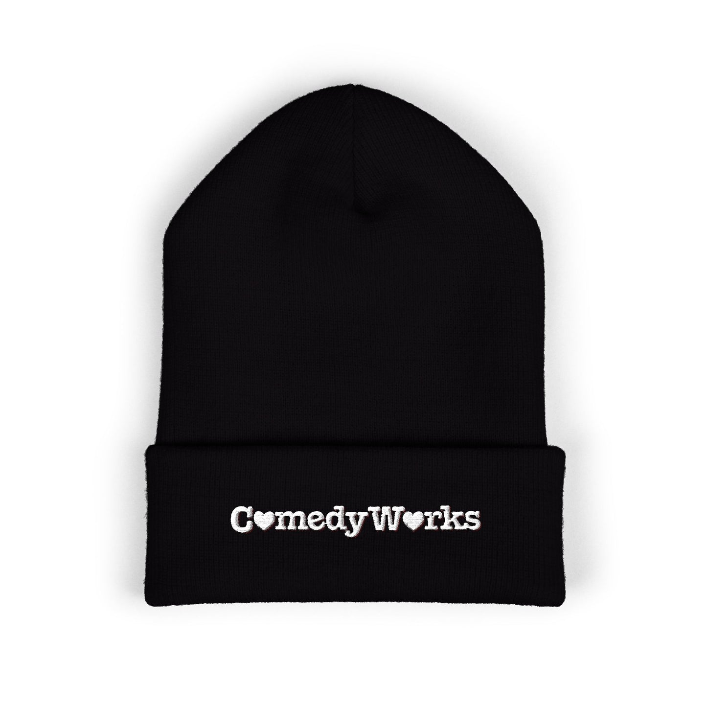 Comedy Works Embroidered Valentine’s White Logo Beanie