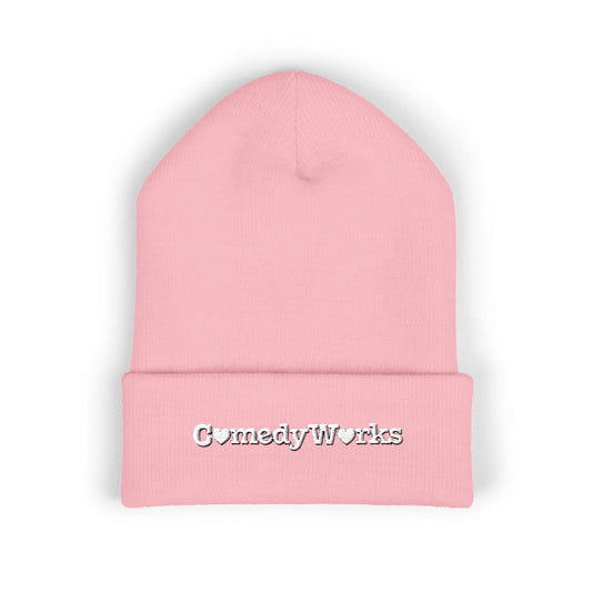 Comedy Works Embroidered Valentine’s White Logo Beanie
