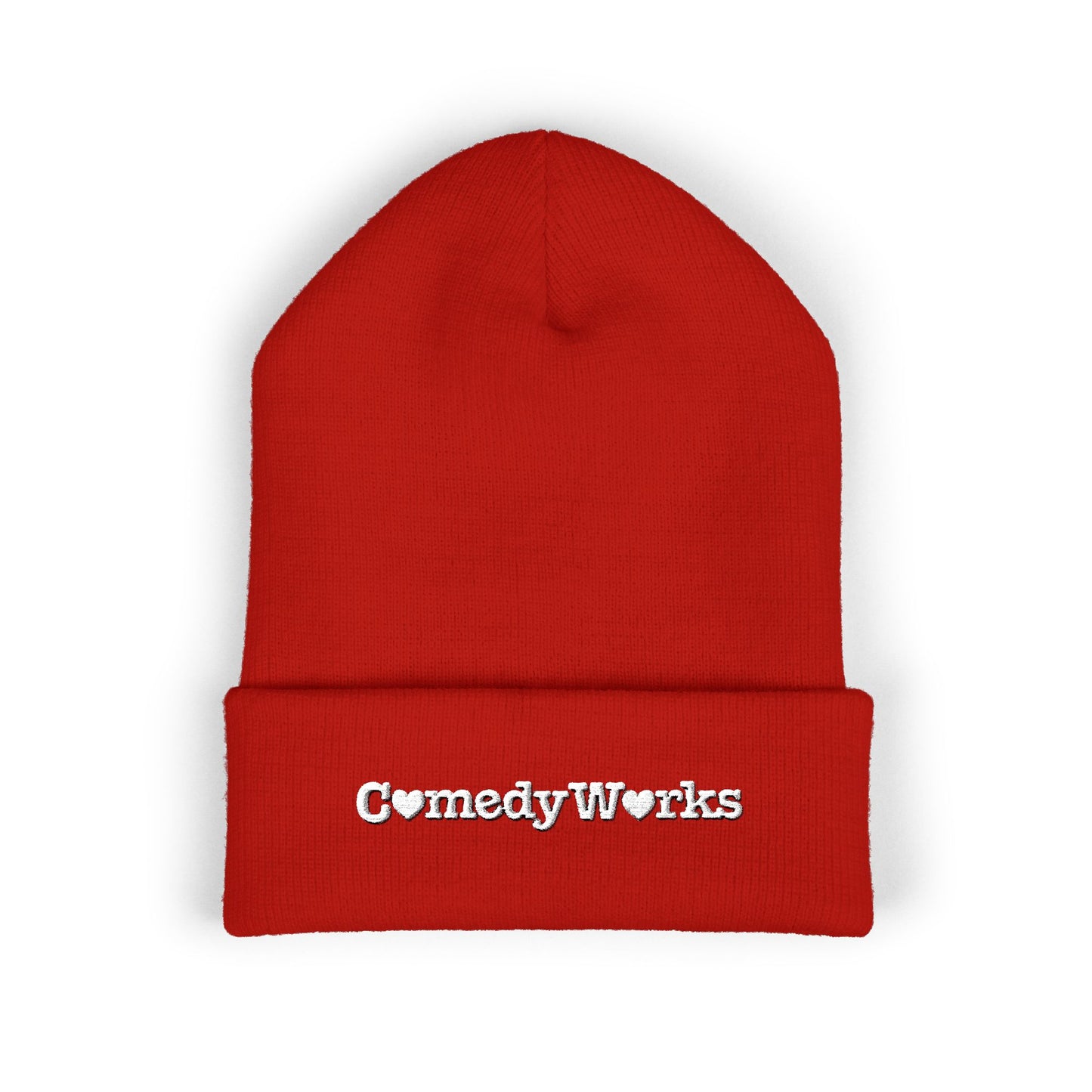 Comedy Works Embroidered Valentine’s White Logo Beanie