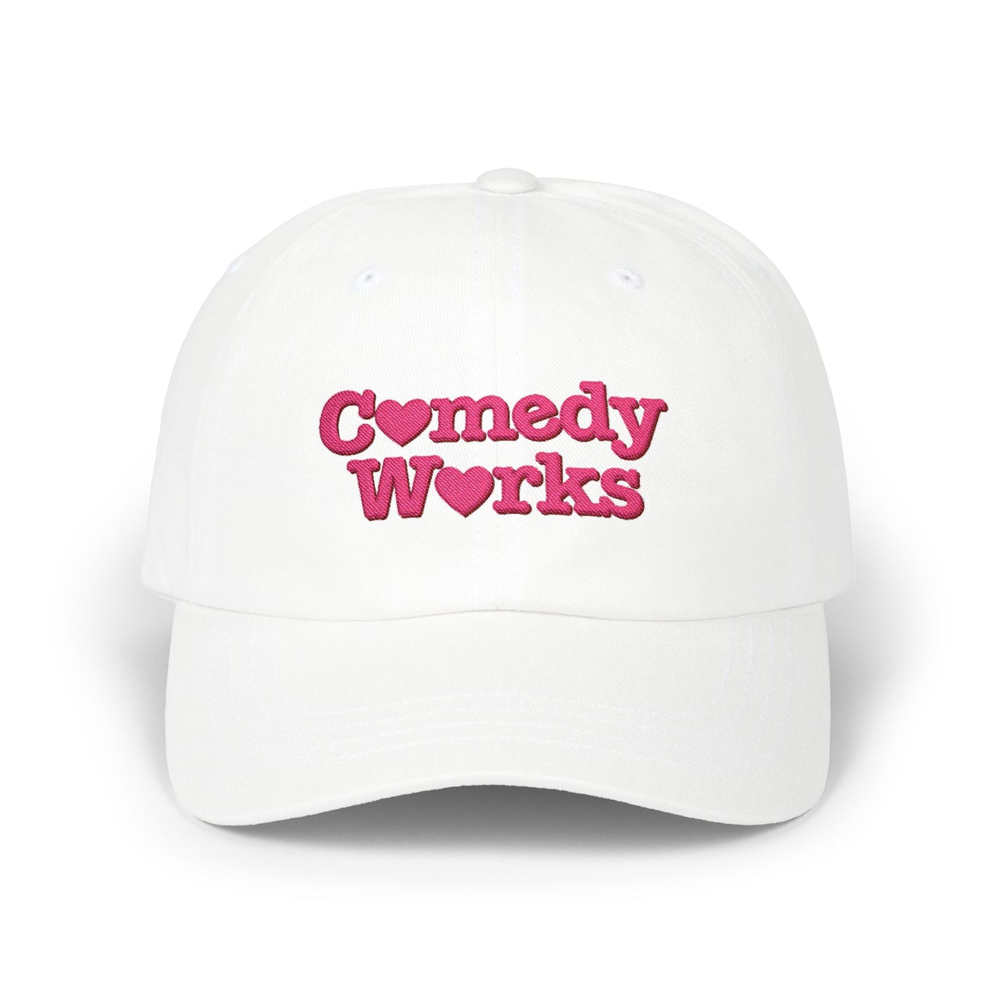 Comedy Works Embroidered Valentine’s Pink Stacked Logo Ball Cap