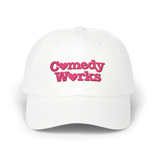 Comedy Works Embroidered Valentine’s Pink Stacked Logo Ball Cap