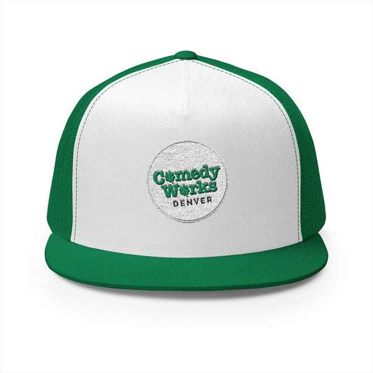 Comedy Works Embroidered St. Patrick's Day White Logo Trucker Hat