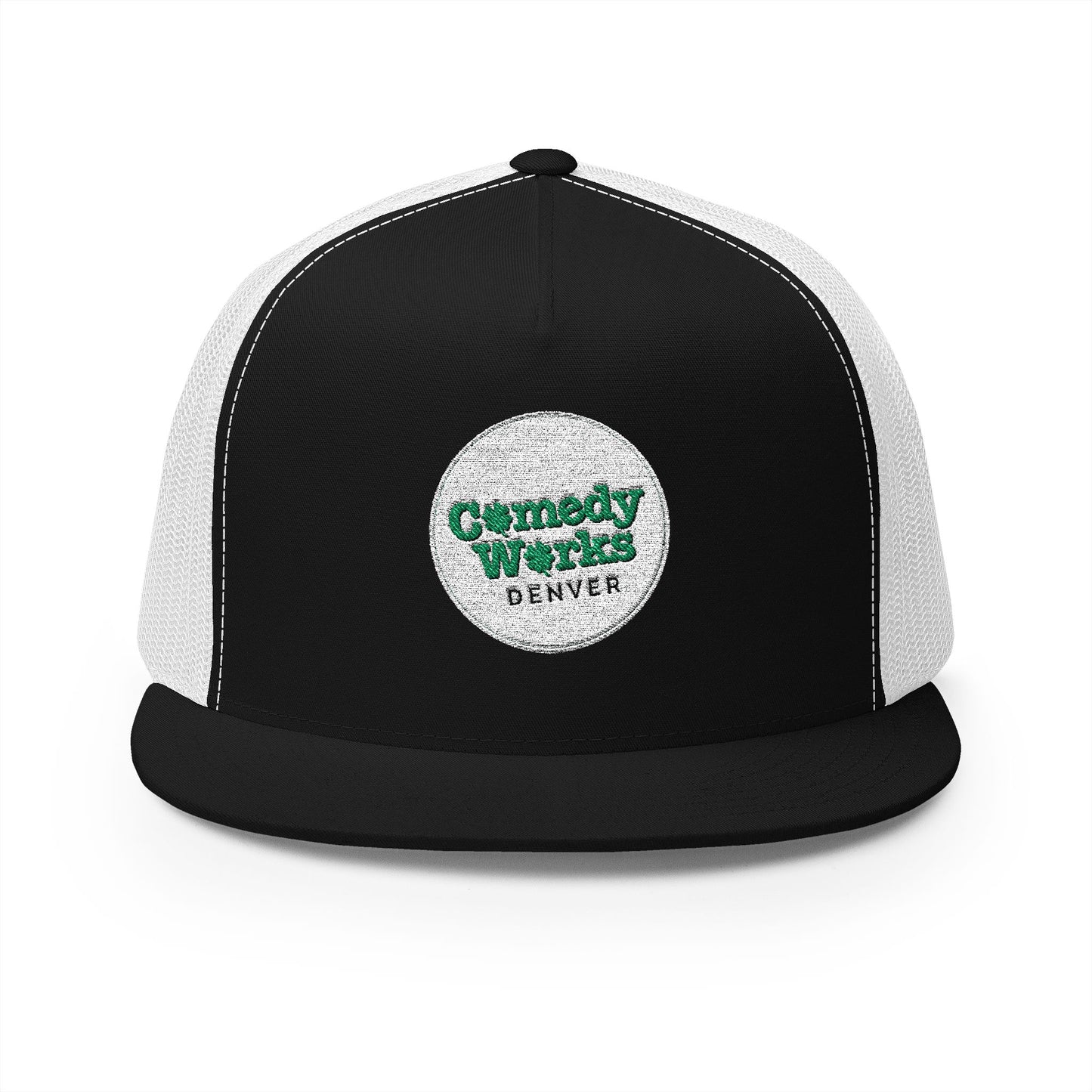 Comedy Works Embroidered St. Patrick's Day White Logo Trucker Hat