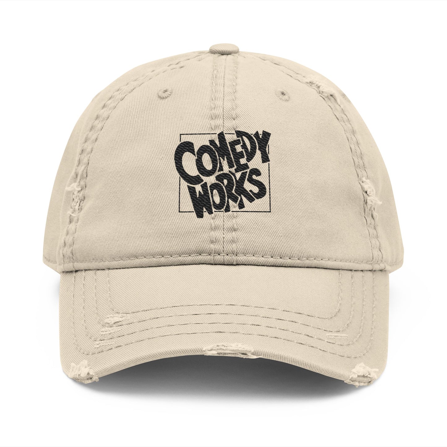 Comedy Works Embroidered Black Original Logo Distressed Ball Cap