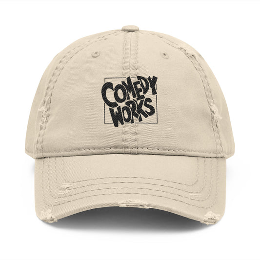 Comedy Works Embroidered Black Original Logo Distressed Ball Cap