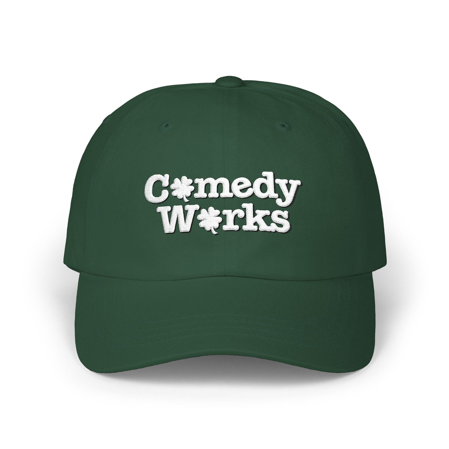 Comedy Works Embroidered St. Patrick's Day White Logo Ball Cap