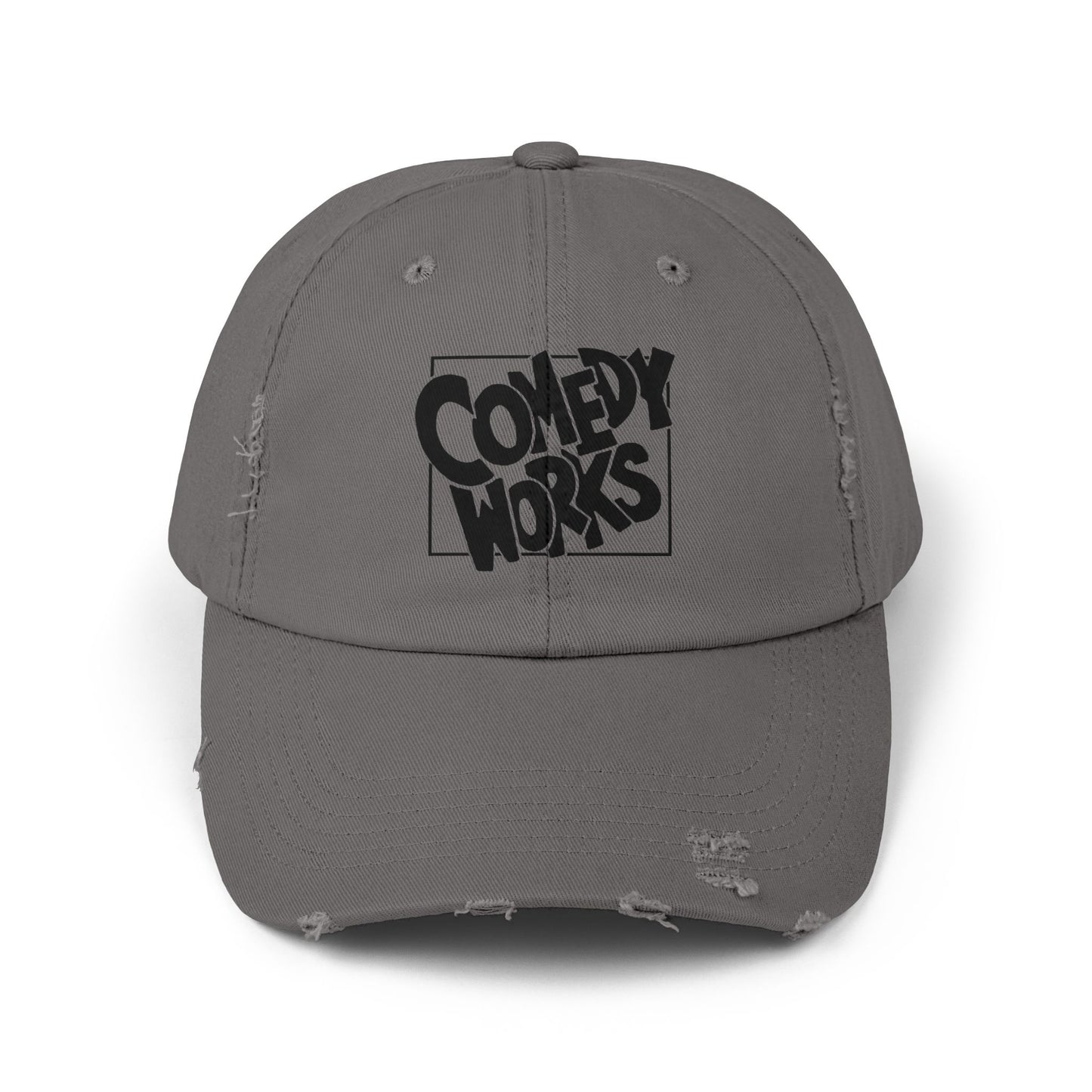 Comedy Works Embroidered Black Original Logo Distressed Ball Cap