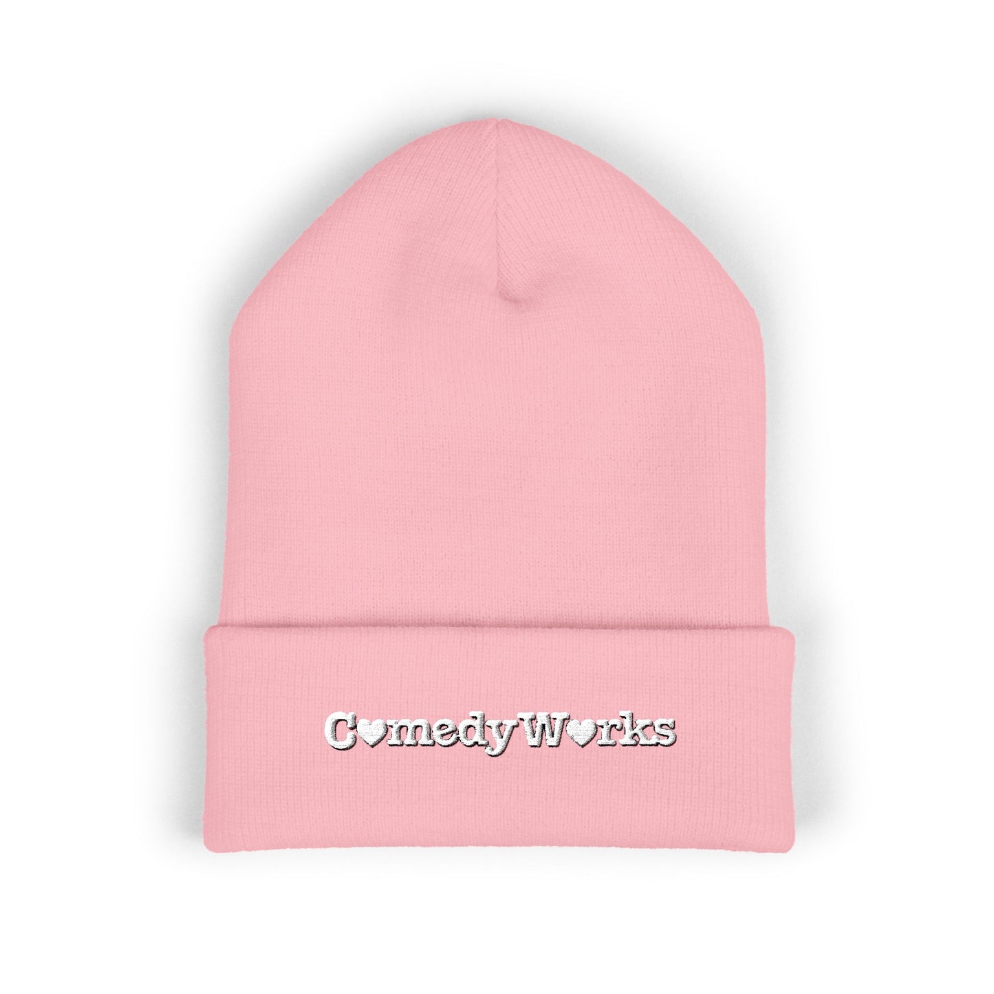 Comedy Works Embroidered Valentine’s White Logo Beanie