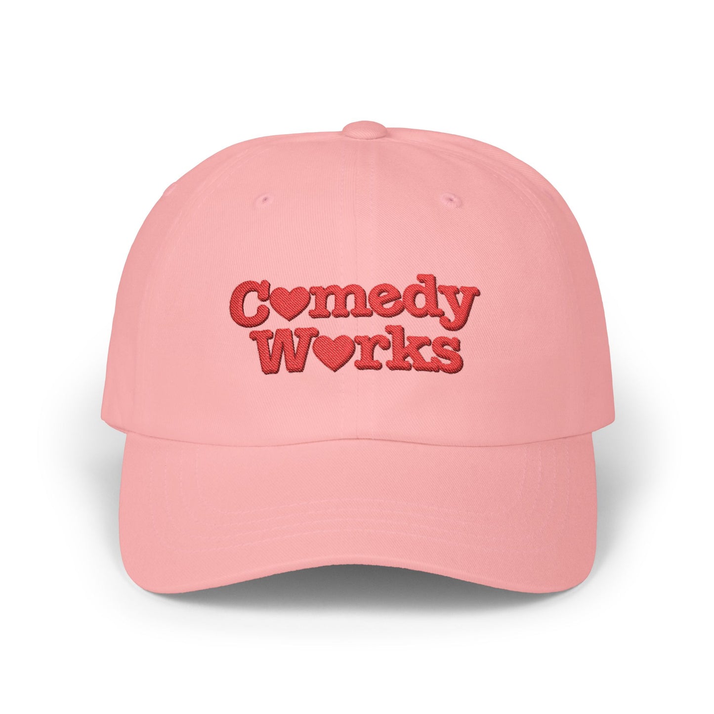 Comedy Works Embroidered Valentine’s Red Stacked Logo Ball Cap