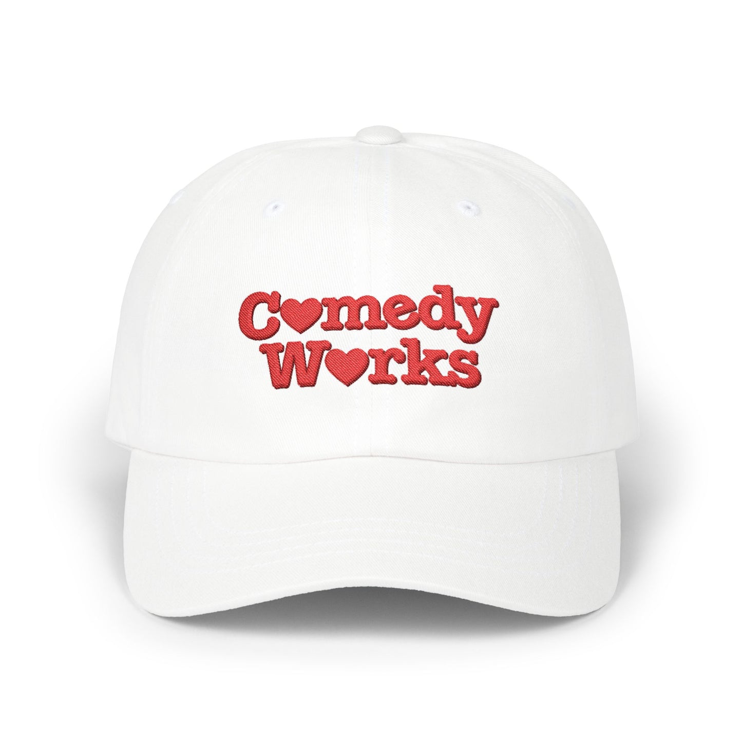 Comedy Works Embroidered Valentine’s Red Stacked Logo Ball Cap