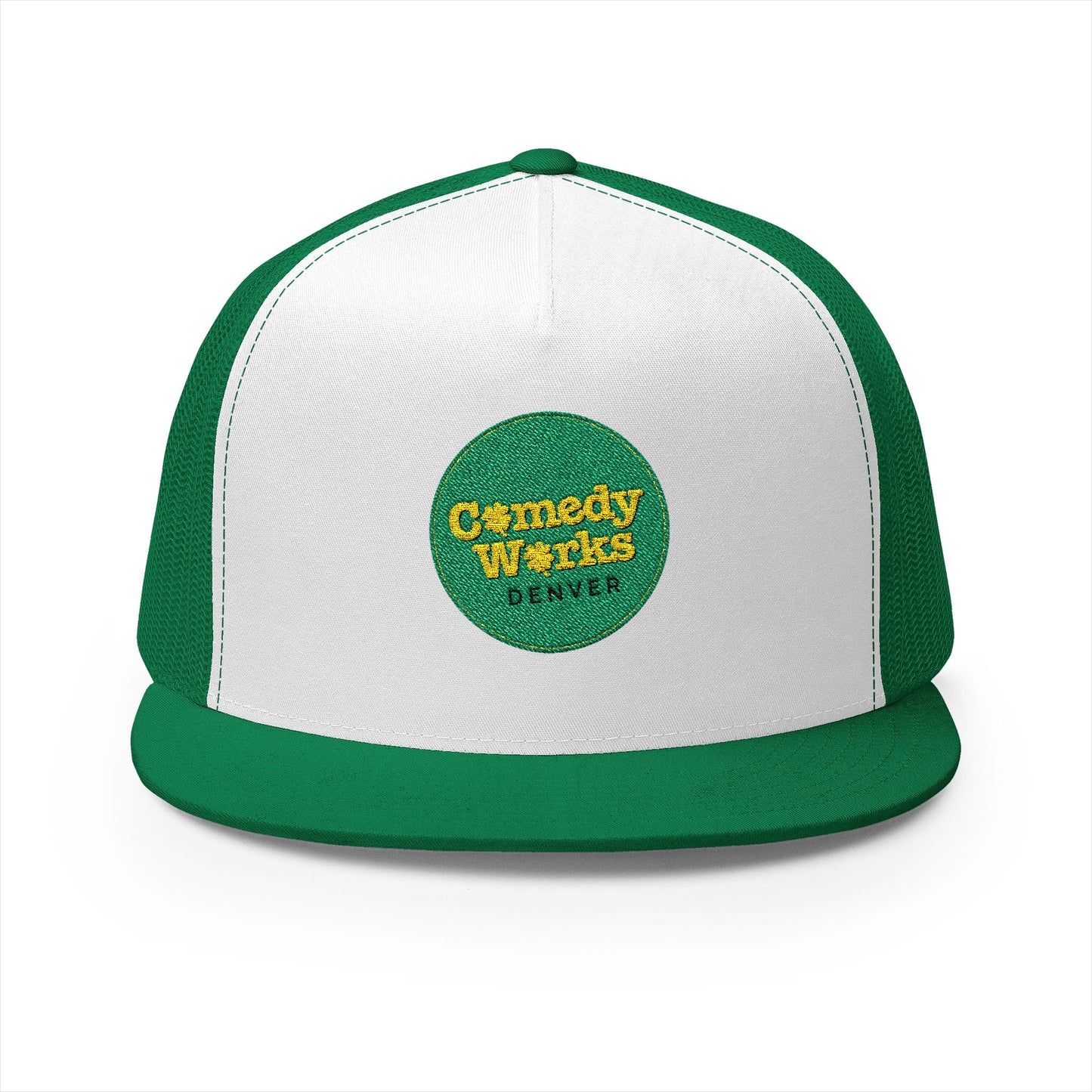 Comedy Works Embroidered St. Patrick's Day Gold & Green Logo Trucker Hat